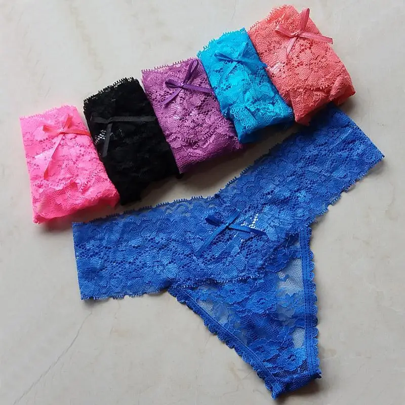

6 Pcs/lot Women Lace Briefs Hollow Sexy Thong Transparent Panties Seamless Underwear Sexy Lingerie Panty