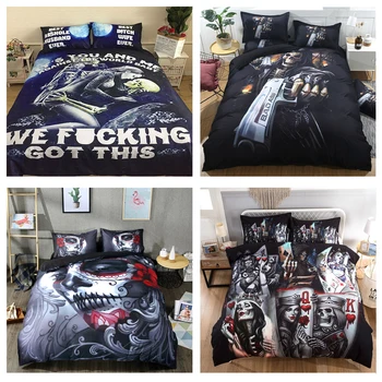

Mask Skull Bedding Set King 3D Printed Duvet Cover Pillowcase Red Rose Zombie Demon 2/3pcs Fashion Bedlinens For Boys Man Adults