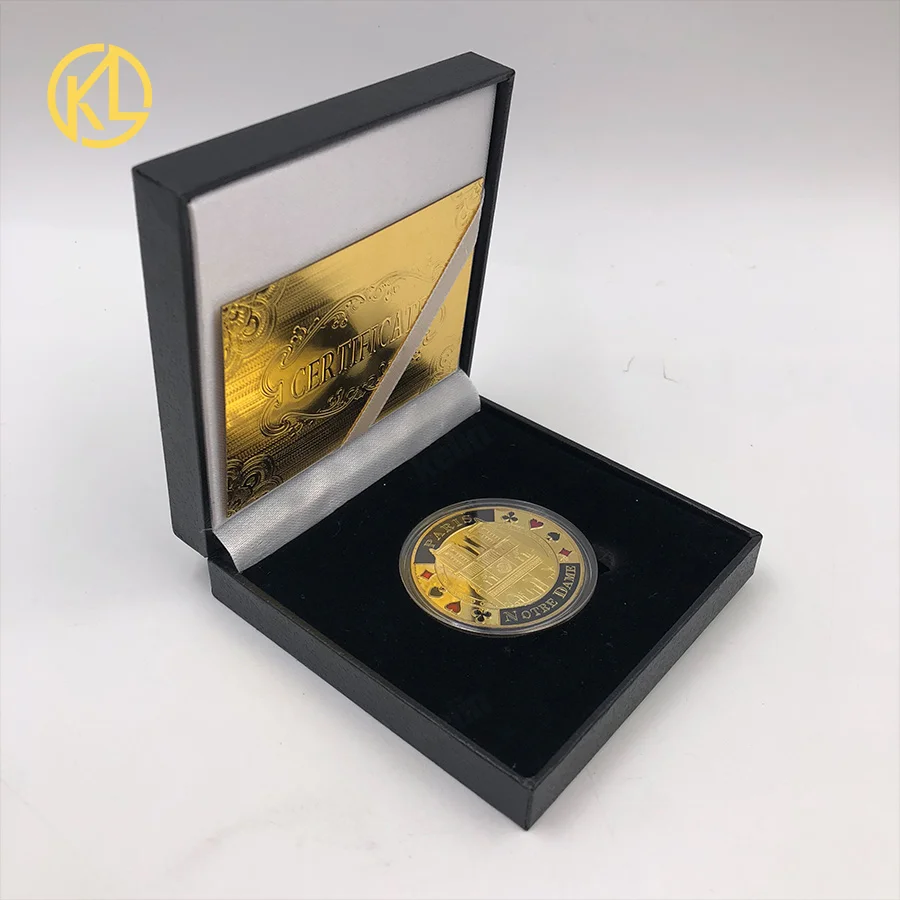 

Pride of France Notre dame de Paris Metal Commemorative Souvenir Golden Coins With Nice Box for Collection and Business Gifts