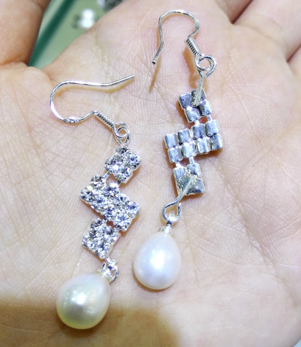 women Jewelry Earring 8 10mm Bright white Oval round Pearl Dangle