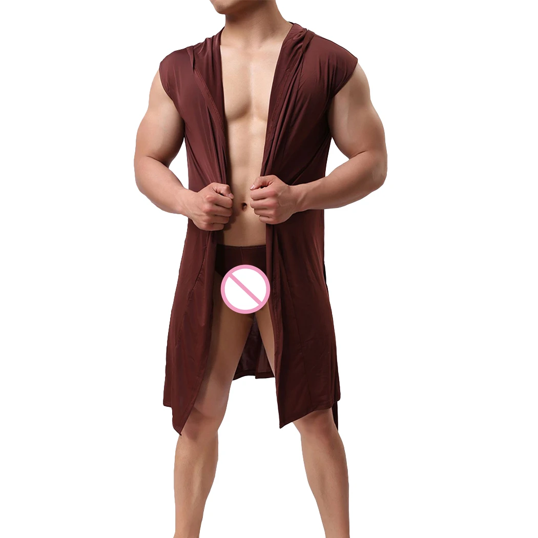 

Summer Mens Bath Robe With Briefs Sexy Pajamas Sleepwear Silk Hooded Robes Bathrobe Male Gown Pijama Bath Pyjamas Plus Size