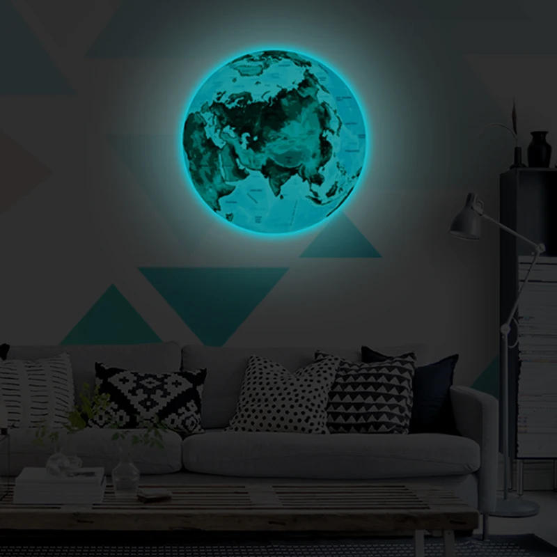 wholesale 1pcs new luminous blue earth cartoon diy 3d wall stickers