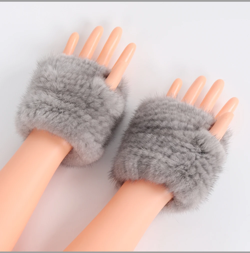 Новые роскошные прекрасный Для женщин реального норки меховые без пальцев перчатки женские зимние эластичные 100% натуральная норка