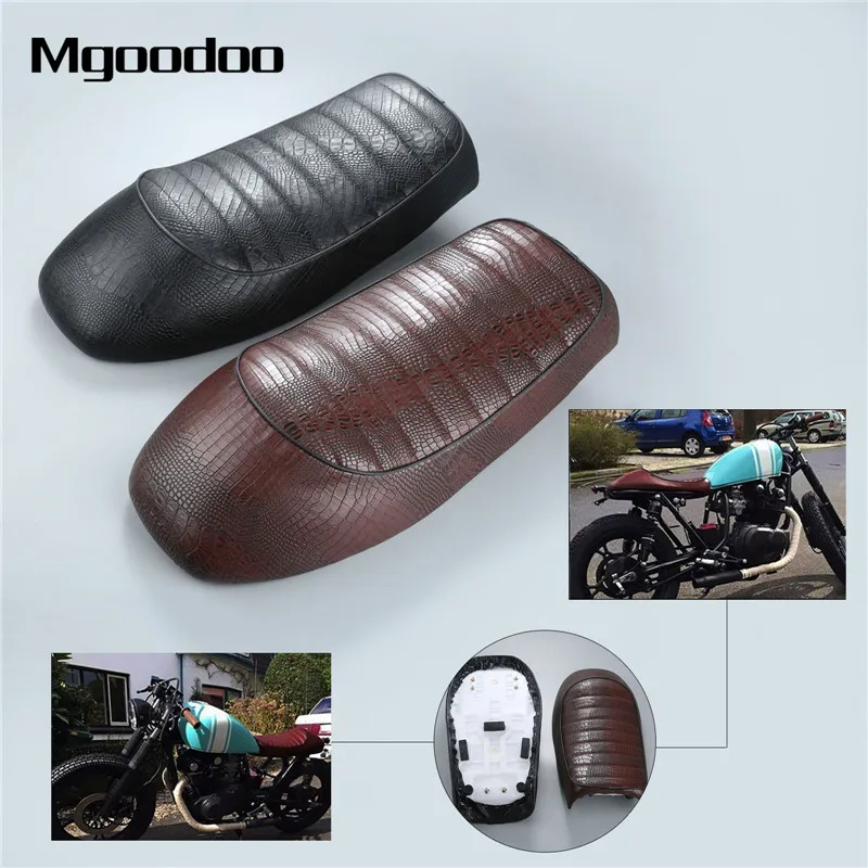 Mgoodoo Crocodile Motorcycle Cafe Racer Seat Custom Vintage Hump Saddle Flat Pan Retro Fit For KAWASAKI Suzuki GS Honda CB |