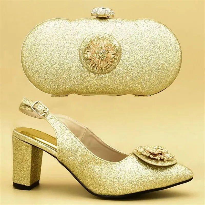 

Gold Color African Matching Shoes and Bags Italian In Women Nigerian Party Shoe and Bag Sets Matching Italian Shoe and Bag Set