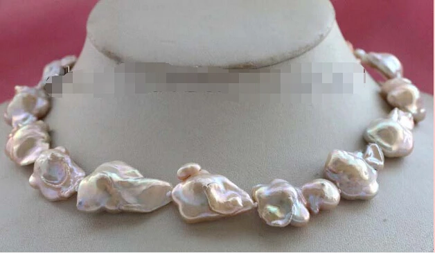 

FREE SHIPPING 17" Genuine Natural 28mm Pink Flower Reborn Keshi Pearl Necklace 14KGP #f2472!