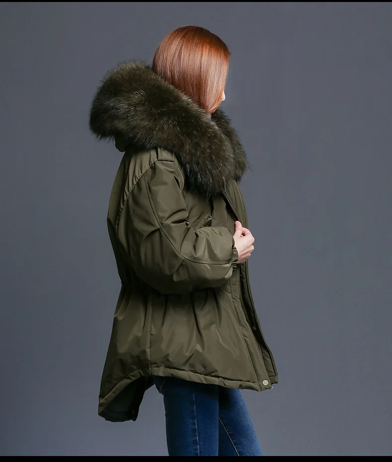 Women Parka Winter Jacket Women White Duck Down Coat With Large Natural Raccoon Fur Collar Hooded Long Down Coat Female