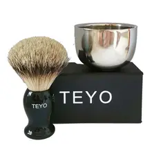 TEYO Silvertip, щетка для бритья и чаша для бритья, набор, идеально подходит для безопасного влажного бритья, бритва с двойными краями