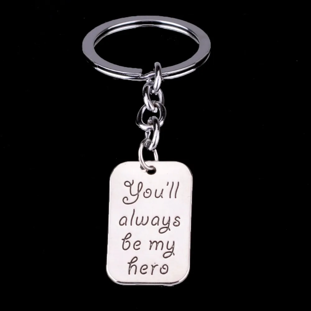 Bespmosp 12PC/Lot You'll Always Be My Hero Trendy Pendant Keychain Silver Love Keyring Charm Women Men Lovers Key Chain Jewelry |