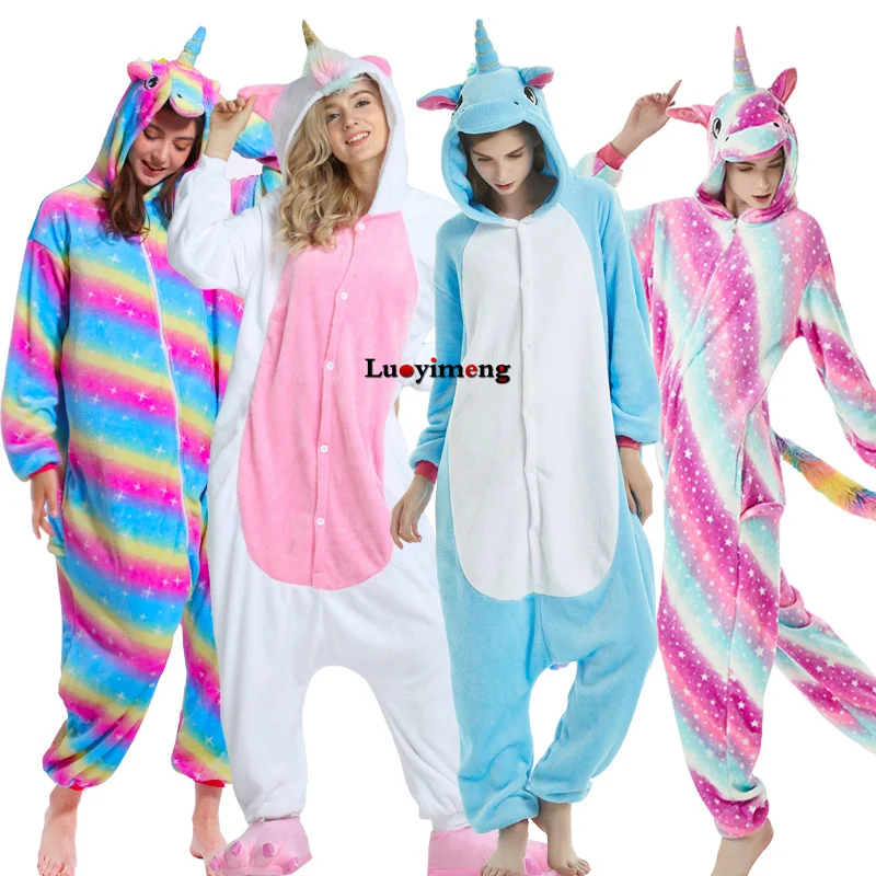 Kigurumi взрослые комбинезоны мультфильм единорог пижамы животных панда Ститч единорог пижамы для женщин мужчин зима унисекс пижамы ночнушка