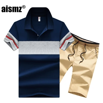 

Aismz Tracksuit Men Moletom Masculino Sportsuits Set Brand Polo Suits Summer Top Short Set Men's Fashion 2 Pieces T-shirt Shorts