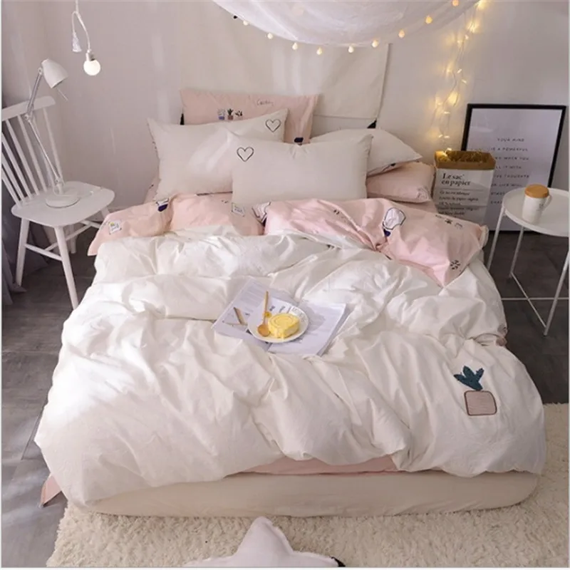 

High quality Pure color luxury bedding 100% cotton 4pcs 1pcs quilt cover/1pcs bed sheet/2pcs pillowcase free shipping