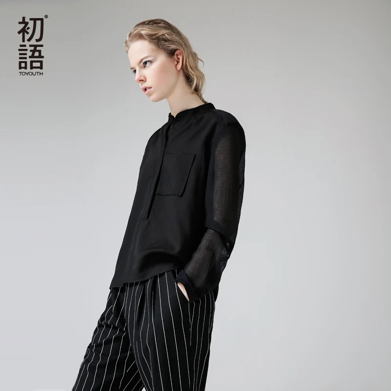 

Toyouth Women Blouses Casual Stand Collar Solid Chiffon Shirts Female Workwear Casual Long Sleeve Autumn Solid Blouse Femme Tops