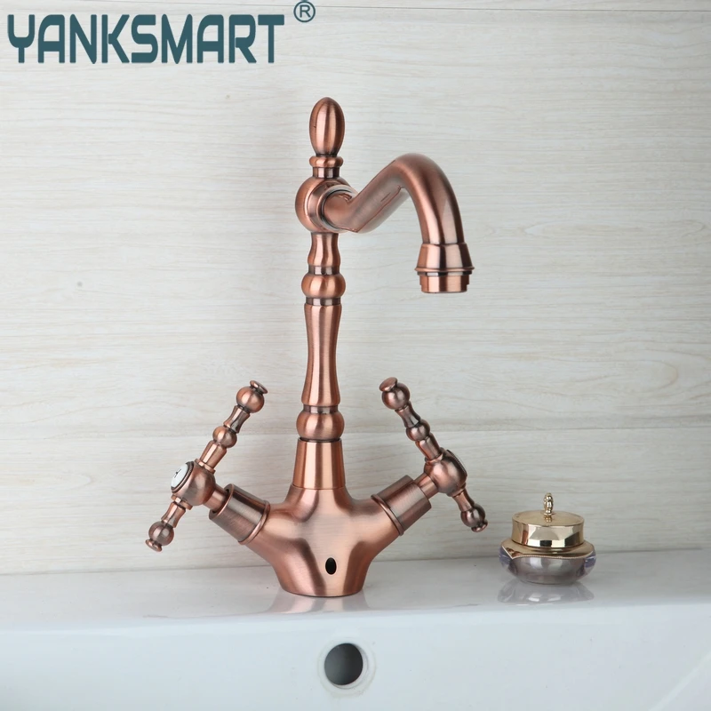 

YANKSMART 360 Degree Rotating Spout Bathroom Basin Faucet torneira robinet Antique Copper 8632-2 Modern Luxury Sink Mixer Tap