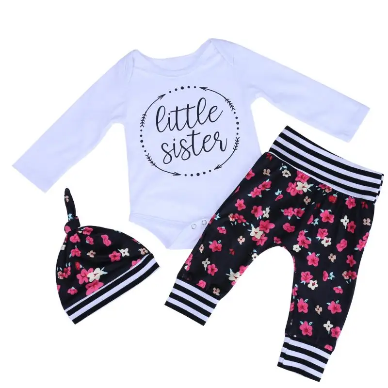 Hot Sale Baby Girl Floral Clothes Set Cute Kids Casual Christmas Costume Long Sleeve Romper Trousers Hat New Year's Clothing