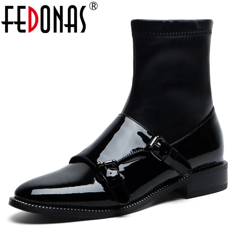 FEDONAS/2020 качественные женские ботильоны из лакированной коровьей кожи короткие