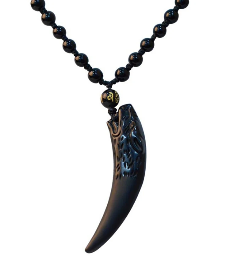 

Black Obsidian Carving Wolf Head Obsidian Amulet pendant free necklace obsidian Blessing Lucky pendant Men Jewelry