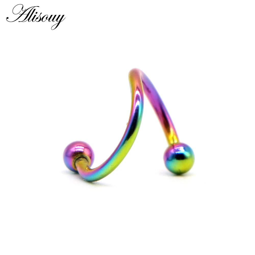 H Colorful Alisouy 1 шт. S Форма ухо Лабрет кольцо хирургическая нержавеющая сталь 2 шары витая спираль серьги, Надеваемые На Ушной Хрящ Пирсинг тела Калибр 16 г - Окраска металла: H Colorful