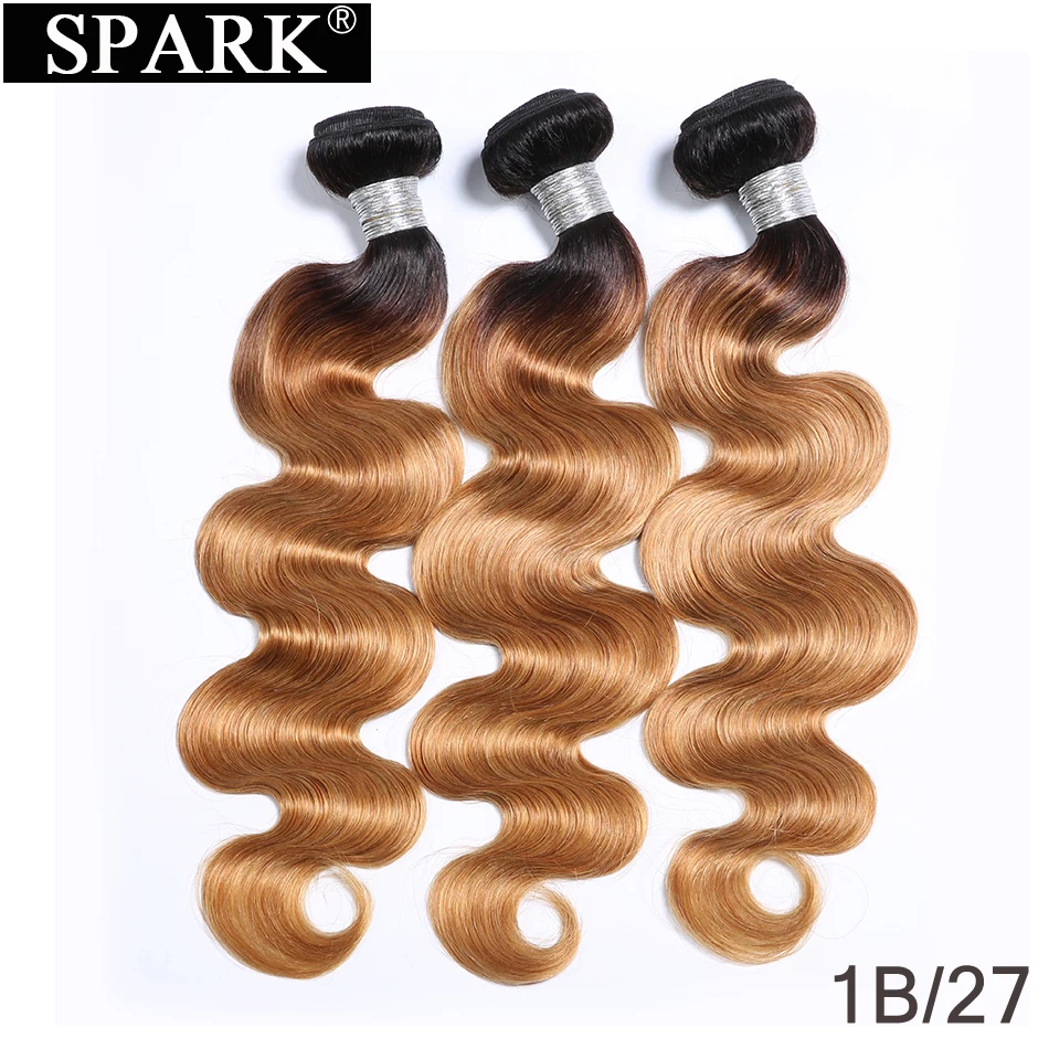 

Spark Brazilian Body Wave 100% Human Hair 1/3/4 Bundles Remy Hair Extensions Two & Three Tone Ombre Color Hair Bundles 8-26 Inch