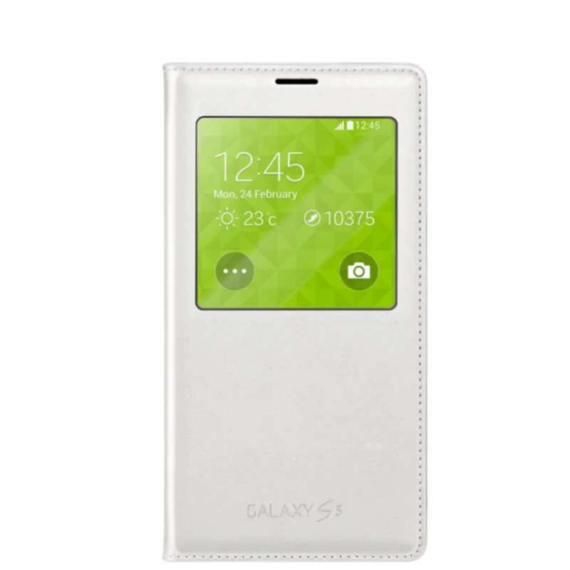 Для samsung Galaxy S5 Чехол для телефона флип батарея задняя крышка S View S-View защитный кожаный чехол 360 милый роскошный черный - Цвет: White