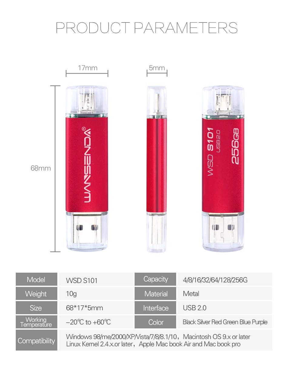 Новинка, Usb флеш-накопитель WANSENDA, OTG, флеш-накопитель для Android, мобильный, 16 ГБ, 32 ГБ, 64 ГБ, 128 ГБ, 256 ГБ, высокоскоростной флеш-накопитель, Usb карта памяти