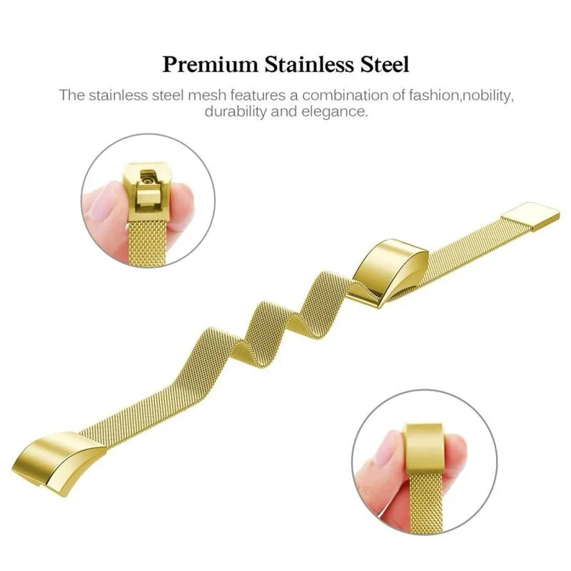 Черный золотой ремешок для часов сменный Миланский магнитный ремешок из нержавеющей стали с магнитным замком для Fitbit Alta/Alta HR