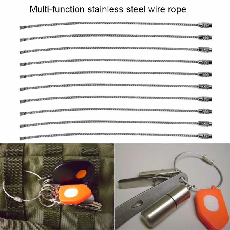 

20cm Stainless Steel EDC Key Ring Chain Wire Cable Loop Luggage Tag Silver Key Rings Lock Outdoor Camping Hiking Screw Lock