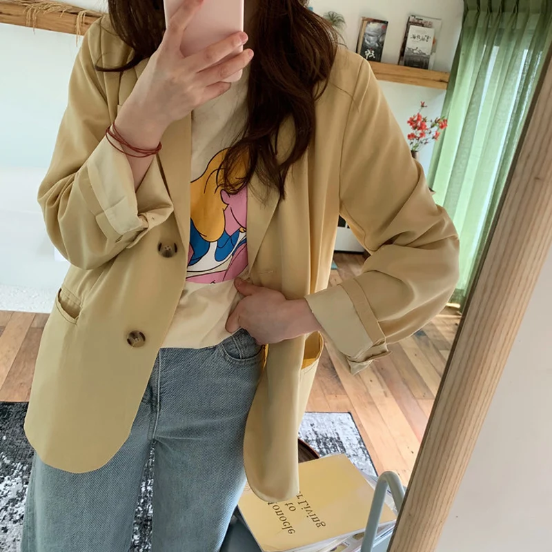 

Yellow Color Suit Blazer Jacket Women Fashion Long Sleeve Coat Women Elegant Single Breasted Jacket Suits Female Outerwear 2019