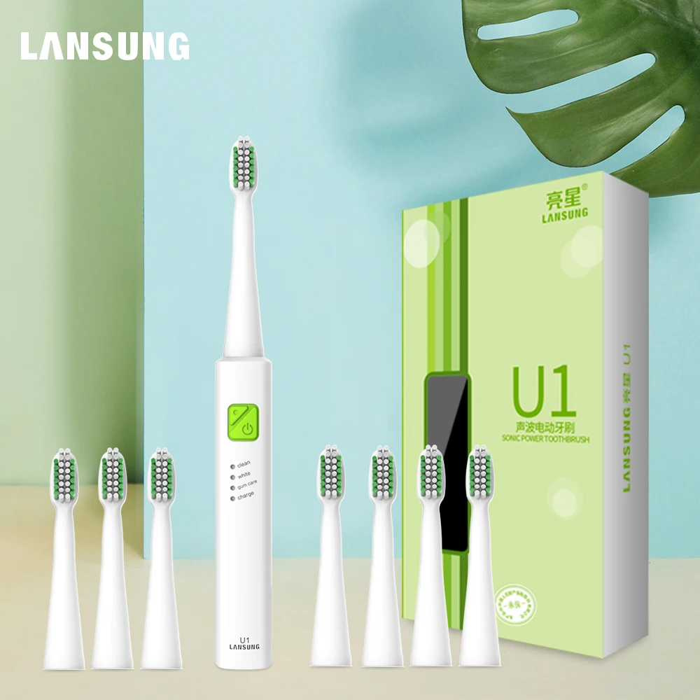 

Lansung Sonic Electric Toothbrush Ultrasonic Waterproof USB Rechargeable Adult Automatic Toothbrush Whitening 8 Brush Heads