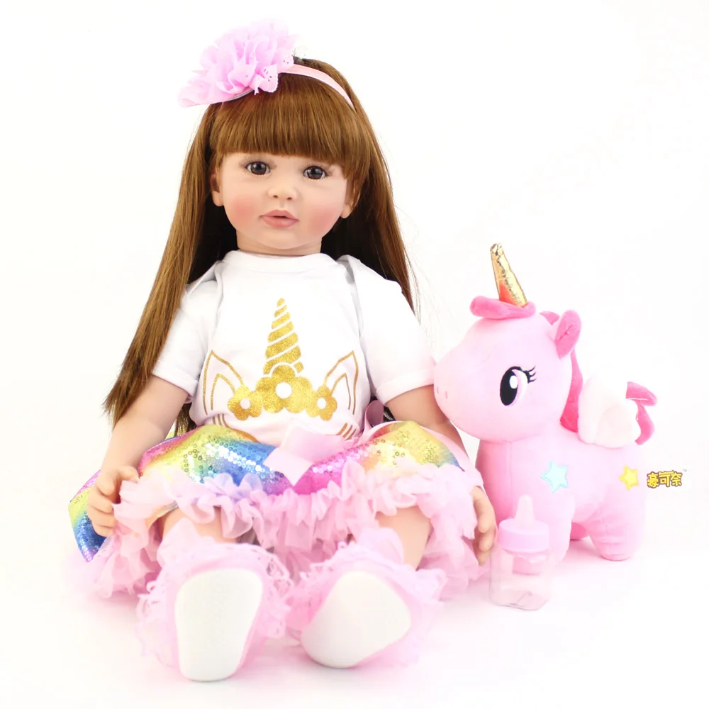 Bebês com Unicórnio Presente de Aniversário Tamanho Grande Silicone Vinil Reborn Boneca Brinquedo Lifelike Princesa Criança Tema Vivo Bebe Menina 60cm 10 Cheap Bonecas