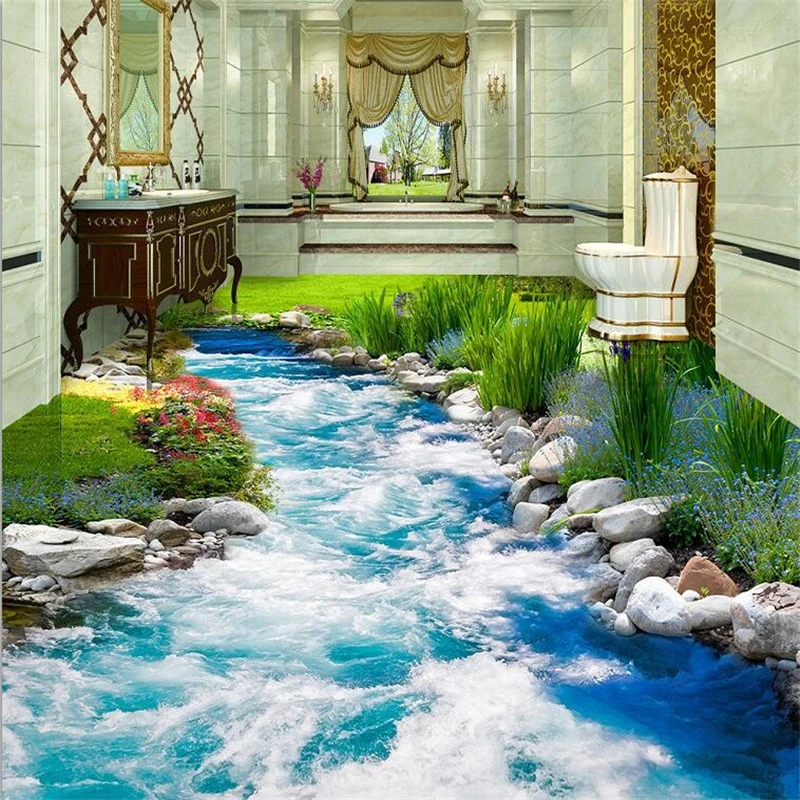 Kopen Beibehang Custom 3D floor stickers Gras gras water 3D vloertegels drie dimensionale schilderij muur papers home decor