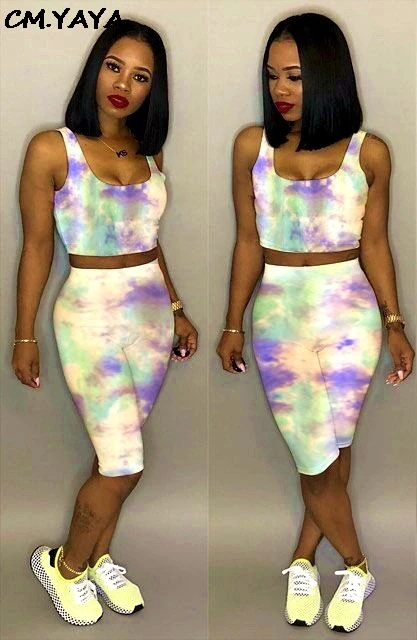 Женский спортивный костюм футболка карандаш до колена с принтом tie dye galaxy из двух