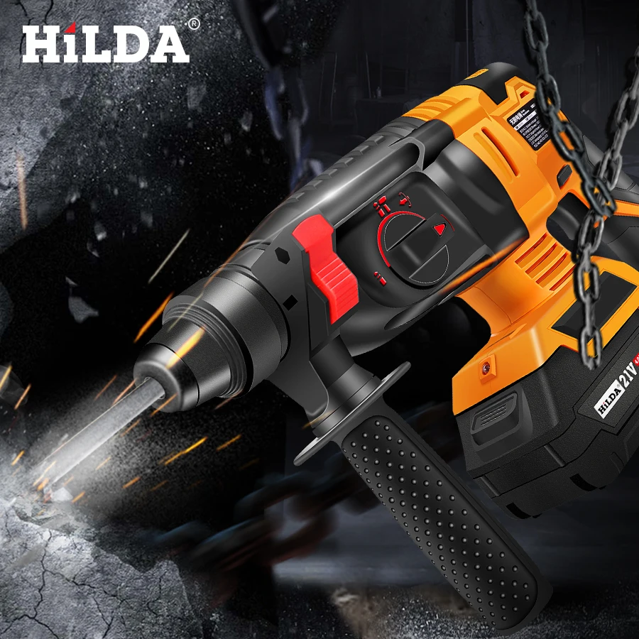 HILDA Electric Rotary Hammer Cordless Power Impact Drill with Lithium Battery Power Drill Brushless Electric Drill Power Drill