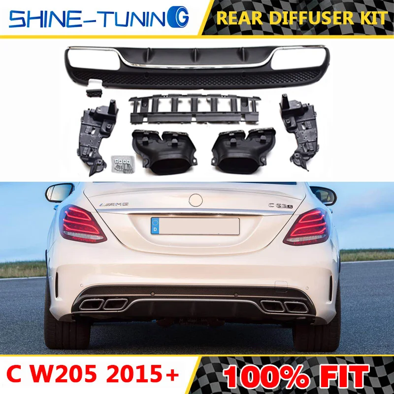 

C63 Style PP Rear Diffuser with Exhaust Tips For C class W205 C200 C260 4 Door Change to C63 AMG look (not fit Coupe )