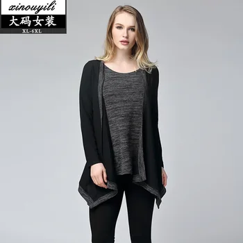 

2016 large size autumn and winter sweatshirts women's new 5XL irregular fake two knitted sweatshirts wholesale
