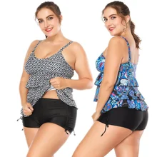 Sexy Floral Printed Vintage Tankini with Shorts Plus Size Swimsuit Women Swimwear Push Up Two Piece Swimming Bathing Suit Bikini Sexy Floral Printed Vintage Tankini with Shorts Plus Size Swimsuit Women Swimwear Push Up Two Piece Swimming Bathing Suit Bikini