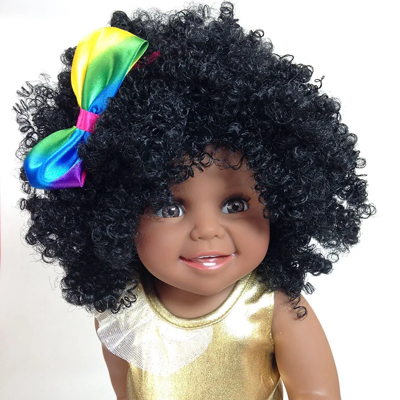 Африканская черная кукла 45 см силиконовый винил тело афро волосы девочка reborn Детские куклы игрушки для детей подарок американская кукла bebe