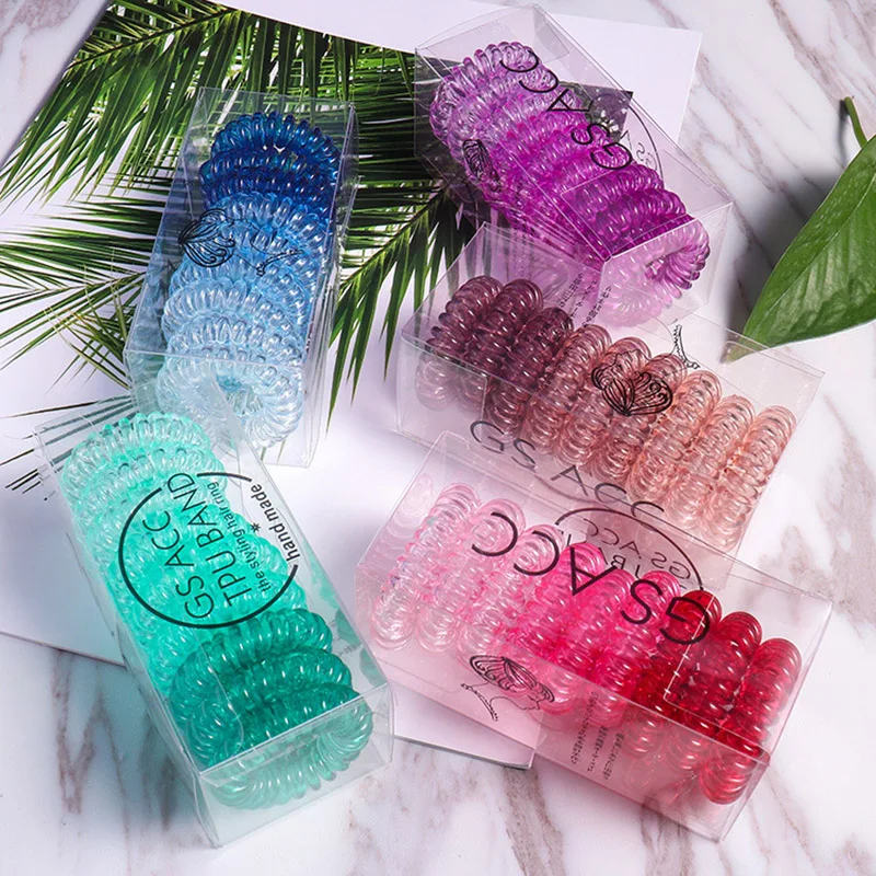 

9Pcs/Box Candy Color Elastic Hair Bands Women Spiral Shape Rubber Band Telephone Wire Hair Accessories