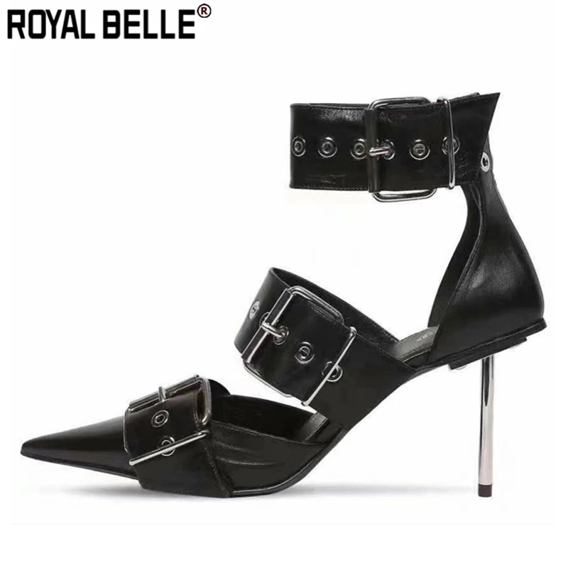 

Royal Belle Big Buckle Genuine Leather Pointed Toe Pumps Gladiator Sandals Ladies Summer Ankle Boots Zapatos Mujer Brand Fashion