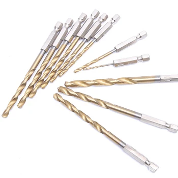 

13pcs/lot HSS High Speed Steel Titanium Coated Drill Bit Set 1/4 Hex Shank 1.5-6.5mm Twist Drill Woodworking Metal Tools Set