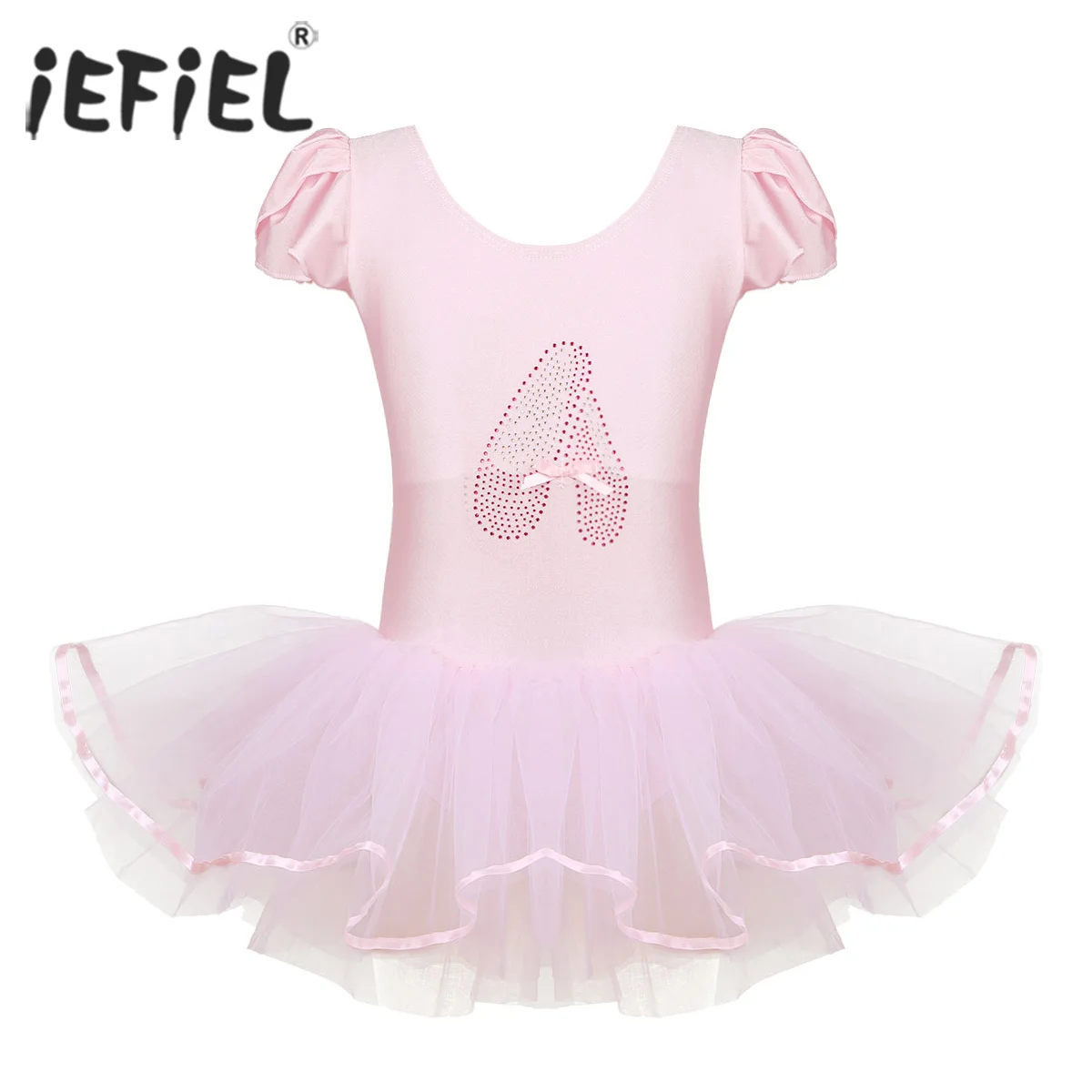 Iefiel для детей с рюшами для девочек; Кепки рукава Профессиональный Одежда для танцев с блестками обувь для балерин балетная танцевальная одежда для занятий гимнастикой, платье-пачка