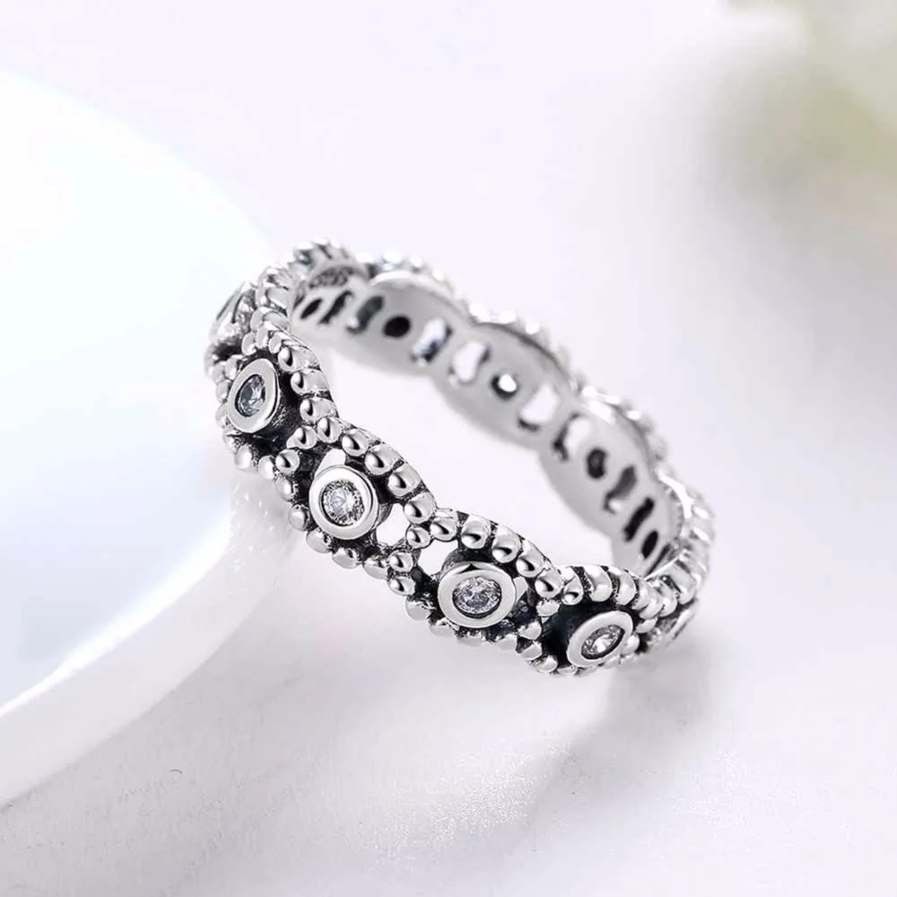 Solid 925 Sterling Silver Ring Vintage Style Cubic Zirconia Fashion OL Jewelry Rings For Women New 2017 (JewelOra RI102612)