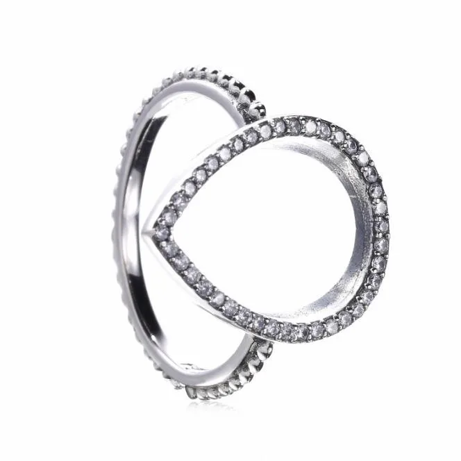 

Fashion Hollow Water Drop zircon Ring Wedding Jewelry 100% 925 Sterling Silver Rings For Women DIY Jewelry
