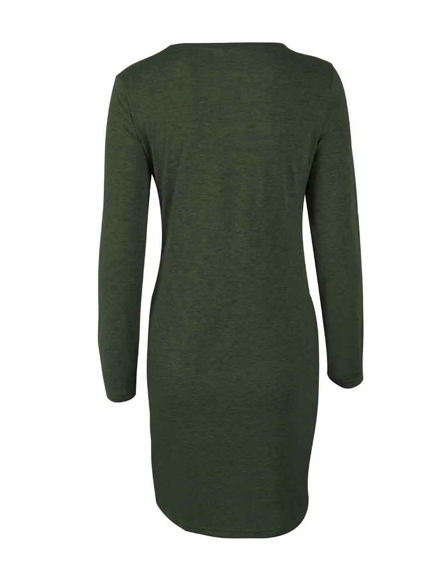 Gladiolus 2018 Autumn Winter Women Dress O-Neck Long Sleeve Front Knot Bow Tie Fashion Midi Women Dress Ladies Casual Dresses  (23)