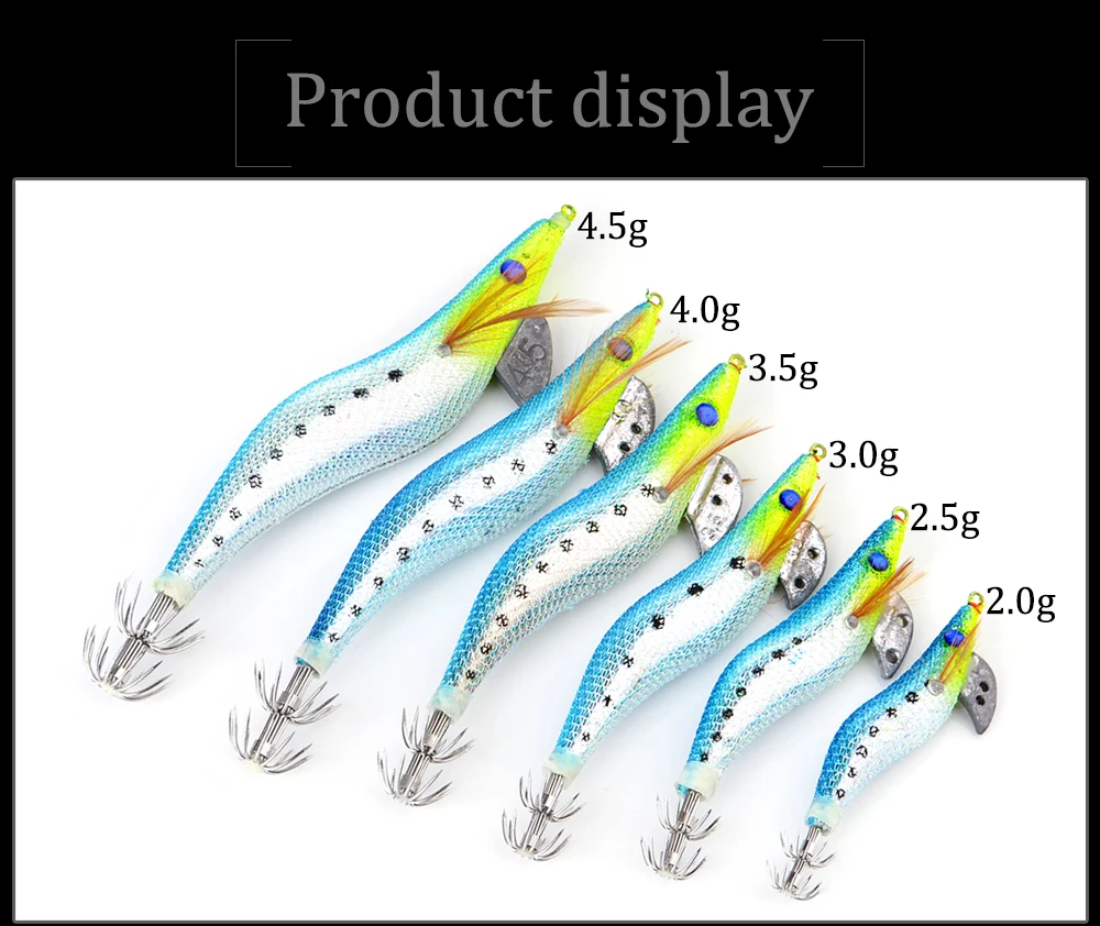 FTK 6 шт./лот 2 г, 2,5 г, 3г, 3,5 г, 4 г, 4,5 г искусственная светящаяся древесные креветки-кальмары Джиги отжимания кальмаров крюк peche аксессуары
