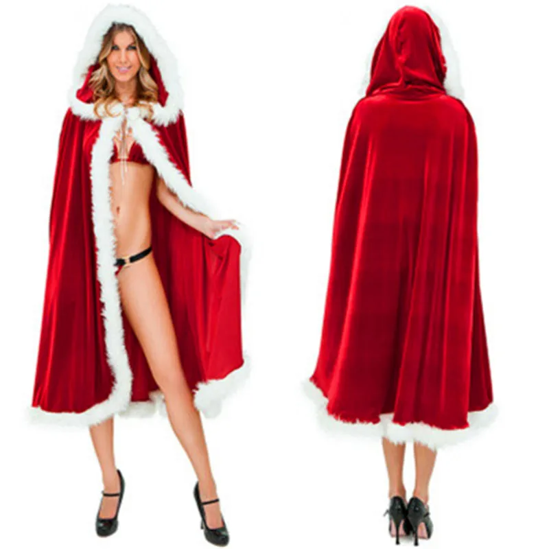 

2018 Mulheres Meninas Manto Cosplay Traje de Papai Noel Natal Capes Manto de Veludo Vermelho Longo Vestido de Festa de Natal Sup