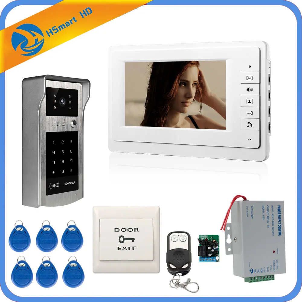 Проводной 7 дюймов монитор видео дверной звонок видеодомофон Входная система + IR RFID код Клавиатура камера + пульт бесплатная доставка