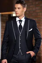 2016 Custom Made Navy Blue Men Slim Fits Suits Tuxedos Grooms Suits Wedding Suits Formal Party Suits Blazers+Pants+Vest