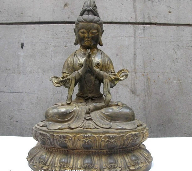 

bir 004676 14"Tibet Buddhism Temple Church Old Bronze Kwan-yin Bodhisattva buddha Statue