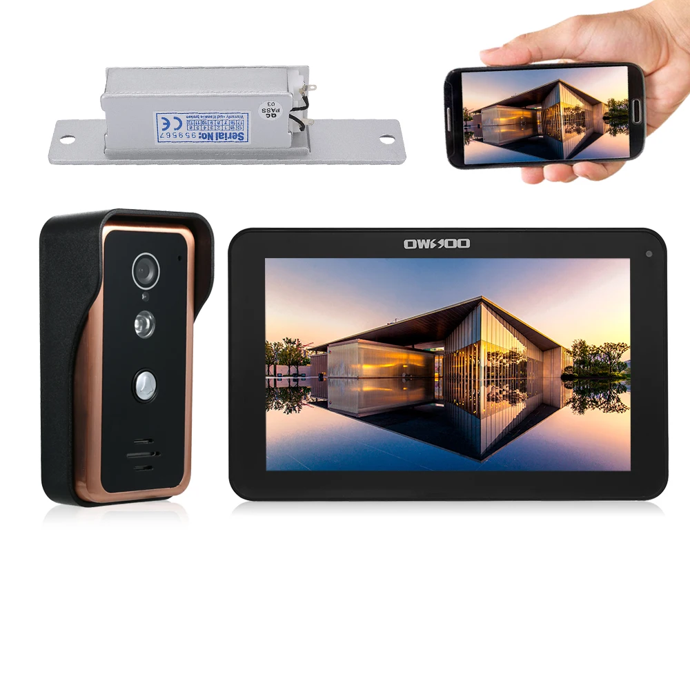 

OWSOO 9inch Monitor Wired WIFI Video Door Phone with Door Lock Doorbell Intercom Entry System with 1000TVL Wired IR-CUT Camera